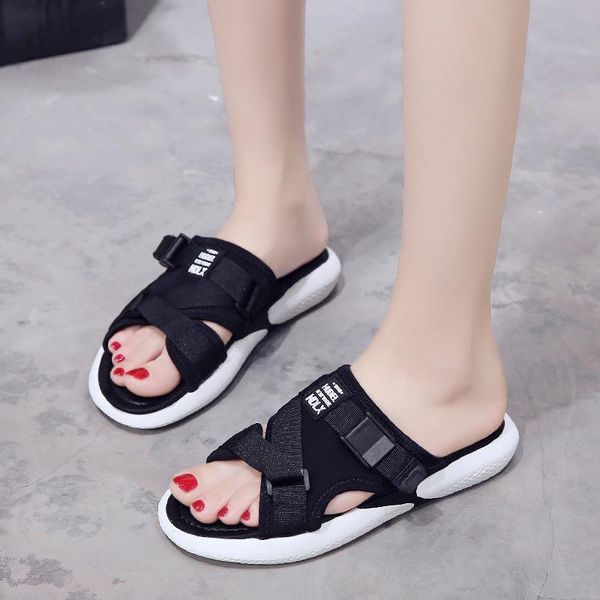 

slippers women shoes summer female fashion ladies flat slides 2021 arrival girl beach non-slip footwear, Black