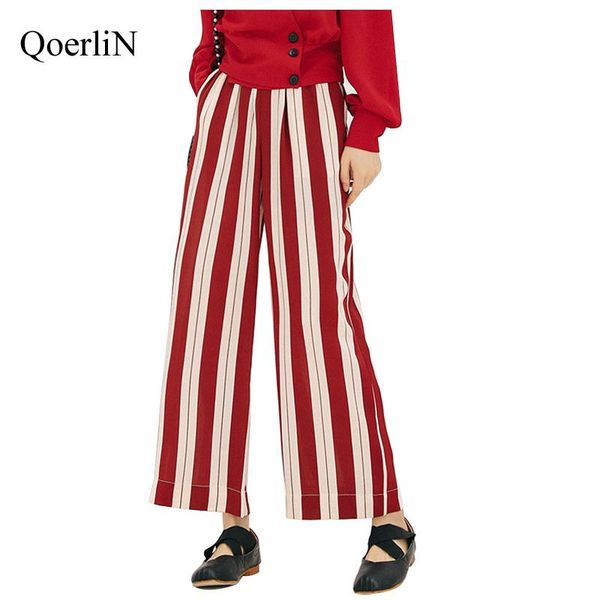 

women's pants & capris qoerlin striped wide leg hippy camo loose trousers broeken elastic high waisted plus size women clothing long ca, Black;white