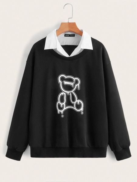 

drop shoulder bear pattern pullover without blouse j0o1#, White;black