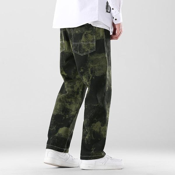 

men's jeans straight leg tie dye loose pants wide distressed vintage men, Blue