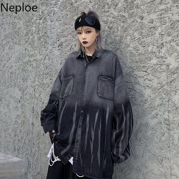 

nomikuma vintage washed jeans women men blouse coat korean gradient tie dye shirt 2021 autumn oversized demin blusas 4d669 women's blou, White