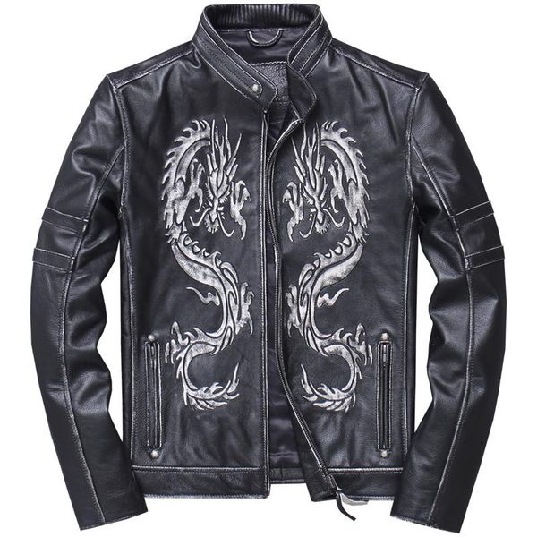 

men's leather & faux seveyfan genuine jacket fashion black slim real cowhide for male r3095