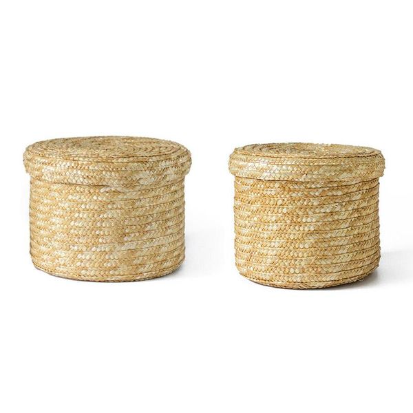 

pcs wheat straw woven storage basket rustic natural brown finish baskets