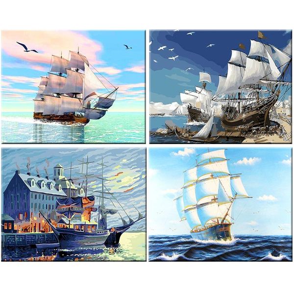 

paintings by numbers 40*50 canvas painting kits boat diy home decoration coloring landscape handpainted gift