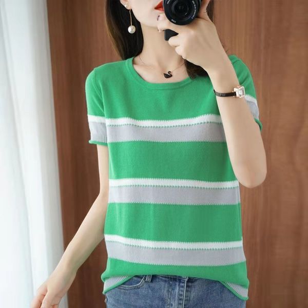 

women's sweaters striped summer neck-knit pullovers cool casual female pull jumpers short femme sweater l6od, White;black