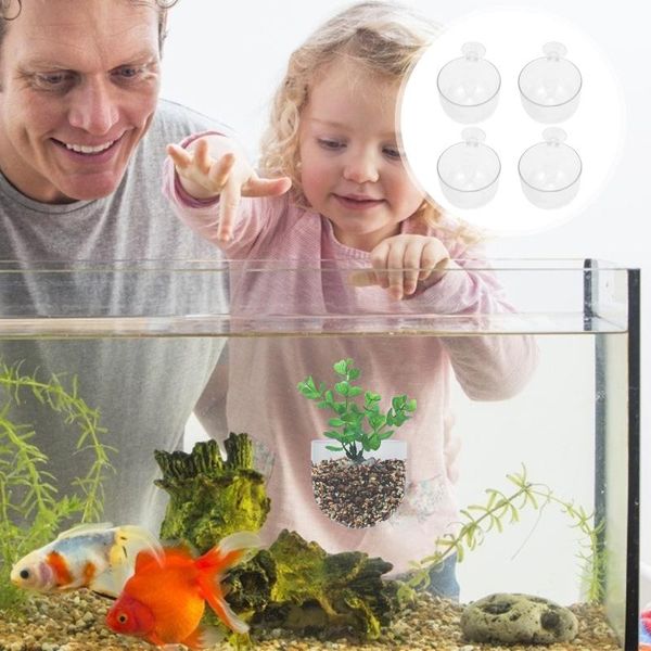 

decorations 4pcs decorative aquatic plants holder fish tank acrylic plant cup water