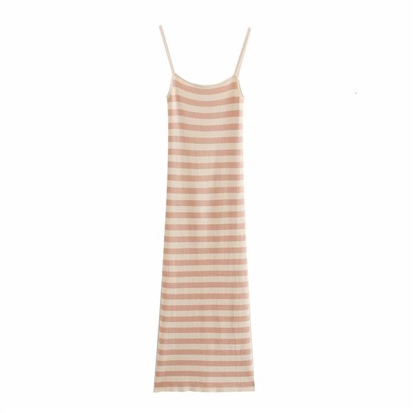 

casual dresses women fashion stirped knitted za long straight chic lady elegant spaghetti strap sleeveless high elastic dress kvu8, Black;gray