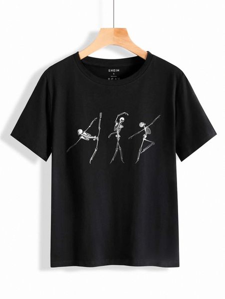 

skeleton print round neck tee i5m2#, White