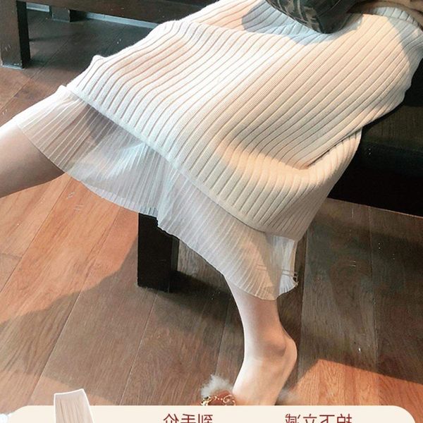 

skirts 2021 pleated knitted skirt women in autumn and winter with sweater medium length a-shaped hip wrap skirt for both sid, Black