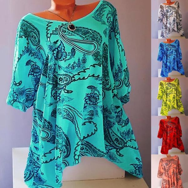 

2021 summer casual new print irregular hem women's t-shirt, White