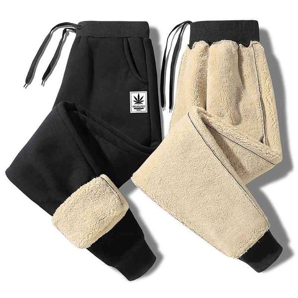 

plush and thickened sweatpants men's 2021 winter korean version slim fit sports leisure legged cashmere casual pants, White;black