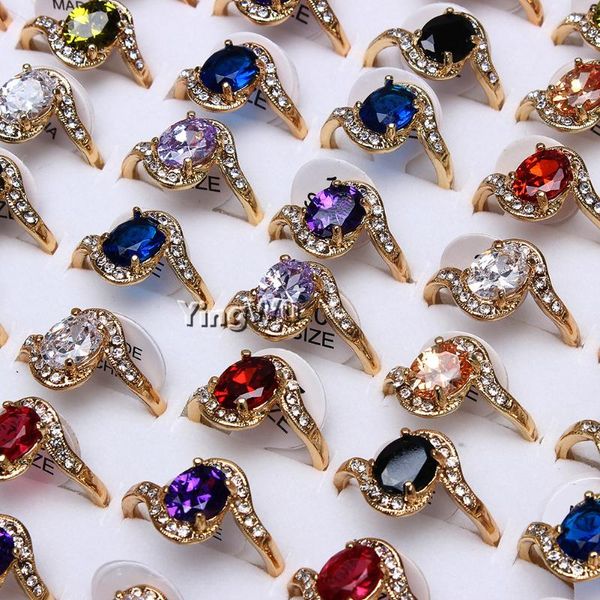 

wedding rings yingwu 10pcs promise ring gold color cubic zirconia statement party band for women bridal jewelry, Slivery;golden