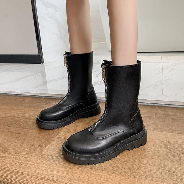 

boots autumn and winter front zipper thin skinny short women's shoes, Black