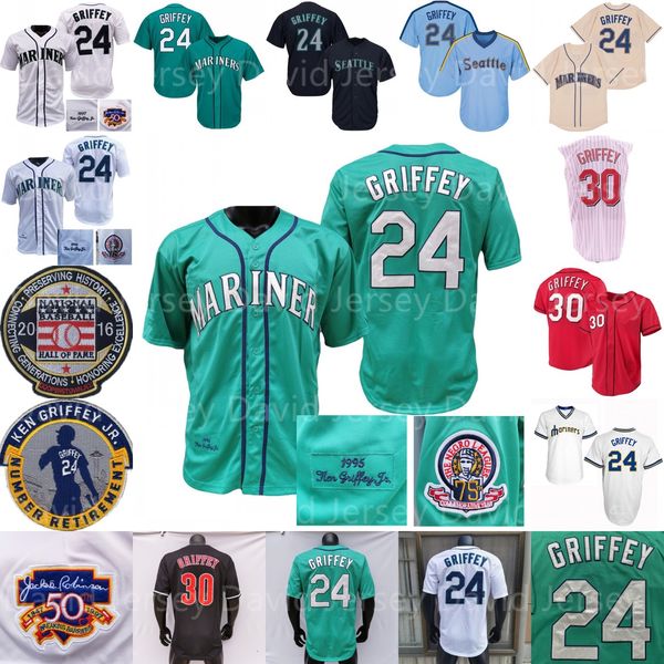 

ken griffey jr jersey 1995 1997 vintage baseball hall of fame home away green white cream pullover button, Blue;black
