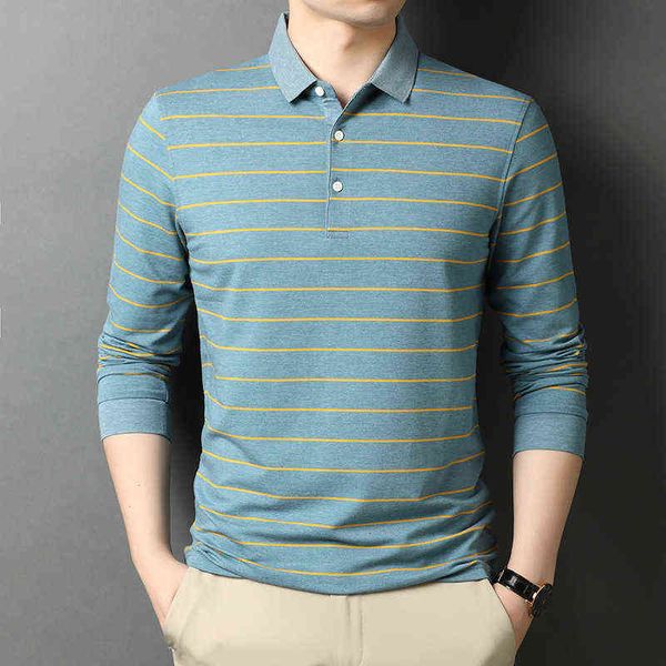 

striped men's long sleeve t-shirt spring autumn casual lead polo shirt thin bottom middle-aged and young people's body, White;black