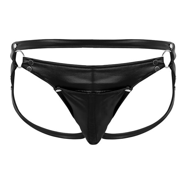 

mens leather jockstrap mens erotic panties latex mens g-strings open butt bulge pouch male thongs gay underwear, Black;white