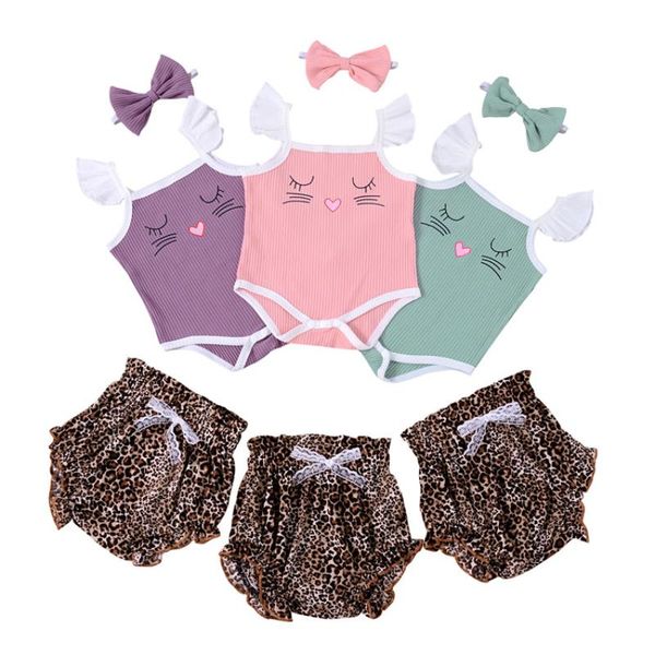 

jumpsuits summer infant baby girls set ruffles cotton romper + pp shorts suits for kids clothing, Blue