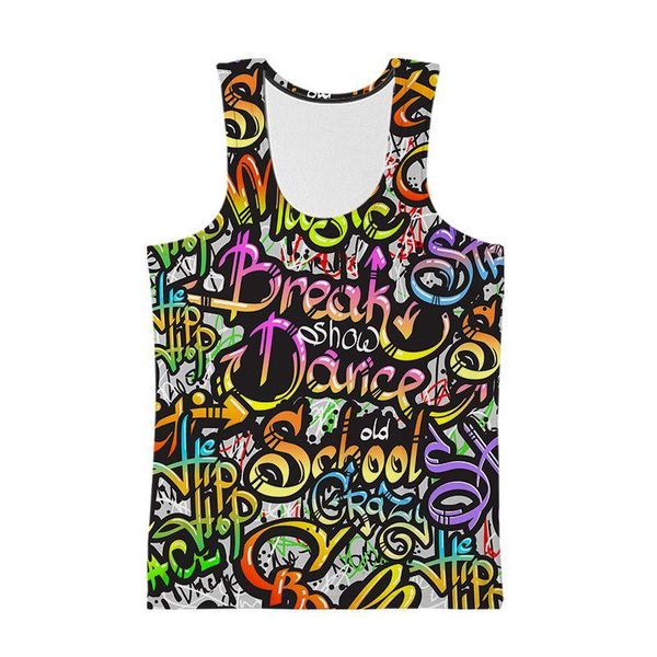 

men' tank graffiti 3d printed streetwear men bodybuilding vest harajuku sleeveless fitness shirt man clothes summer gym clothing, White;black