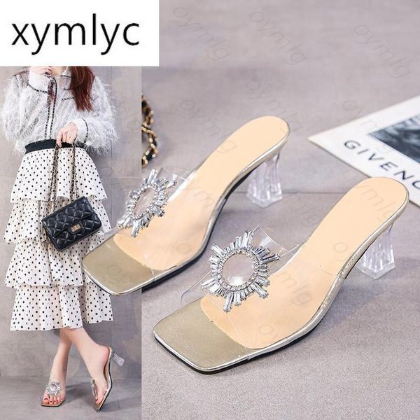 

slippers 2021 transparent pvc crystal cup high heels casual shoes woman summer ladies sandals nightclub pumps, Black