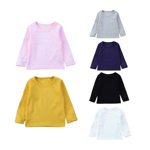 

2017 spring autumn newborn infant baby boy girls casual cotton long sleeve o-neck pullover solid shirt 6 style outfit 6m-5y, White