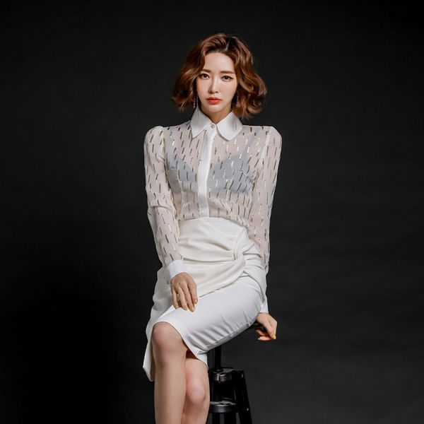 

elegant arrival perspective shirt thin asymmetric skirt quality work style 2 female formal ensembles, Black