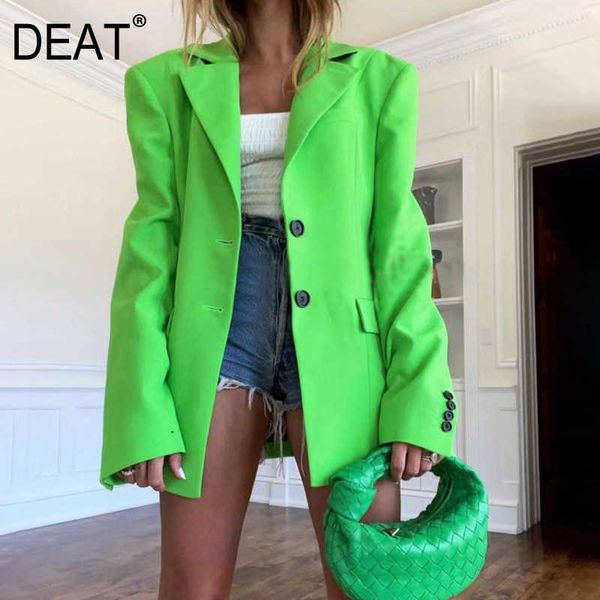 

[deat] spring fashion loose turn-down collar single-breasted shirt temperament women green blazer 13q395 210527, White;black