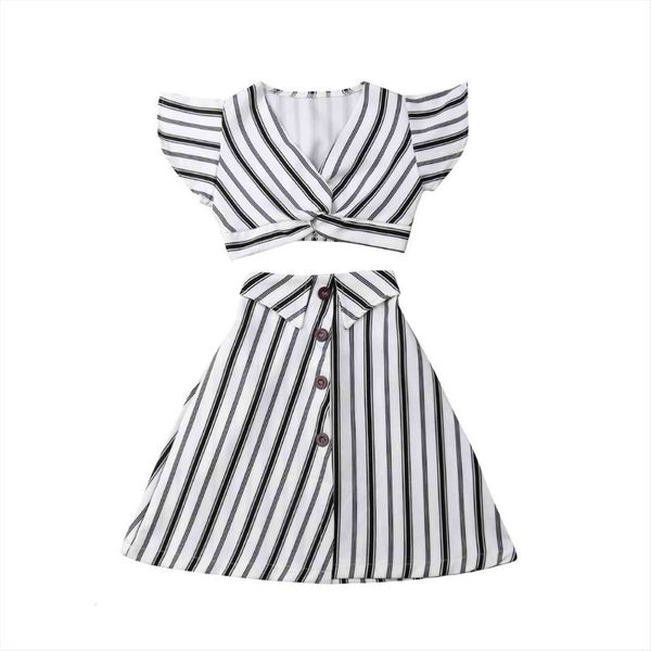 

2 6years summer fashion girl personality casual black and white striped suit