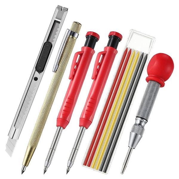 

professional hand tool sets solid carpenter pencil set with 6 refill leads, built-in sharpener, deep hole mechanical marker marking