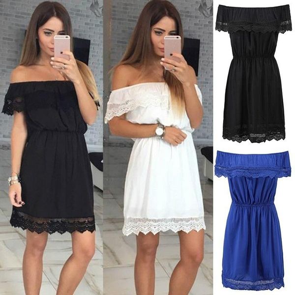 

casual dresses dress women party club fashion female lace off-the-shoulder patchwork waist-slimming mini, Black;gray