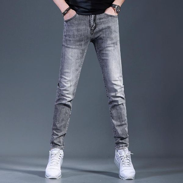 

men casual gray jeans 2021 fashion denim trousers korean style slim fit pencil pants men's, Blue