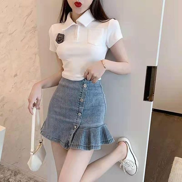 

skirts korean denim skirt for women in spring and summer 2021, Black