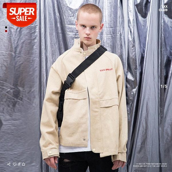 

18 men's clothes wash water multi-pocket embroidery tooling zipper jacket #co7d, Black;brown