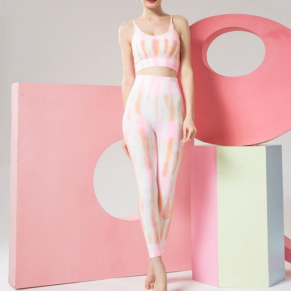 

yoga outfit gym set 2pcs sport woman tie dye seamless sports legging with bra wourkout clothes