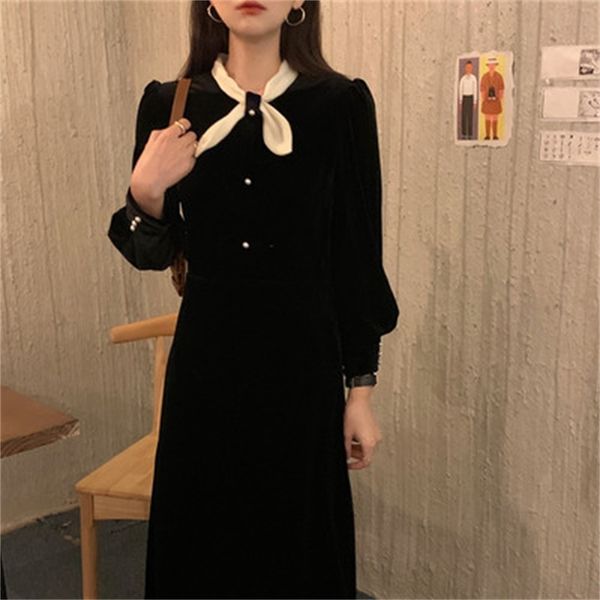 

dress brief retro elegant women's 2021 elegance bow collar all warm games sweet dresses, Black;gray