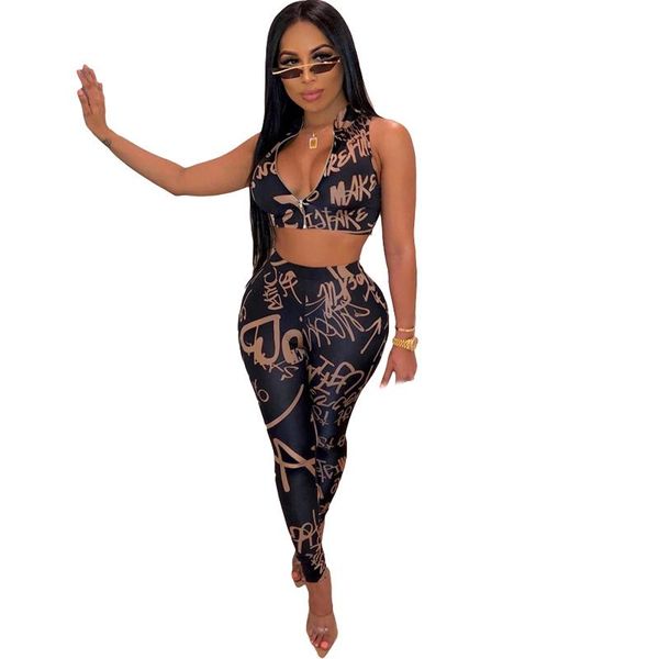 

summer women set tracksuit casual print zipper crop pants suits party two piece matching 2 club outfits dress, White