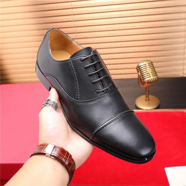

dress shoes men genuine leather formal business metal decor solid color male shoe round toe lace up, Black