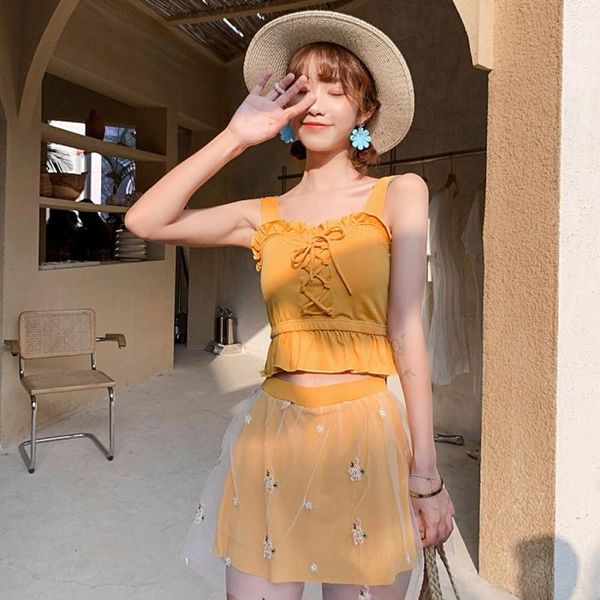 

ladies small chest gathered comfortable and breathable fabric, professional sewing conservative swimsuit set two piece two-piece suits