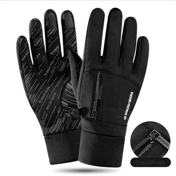 

cycling gloves winter men's and women's full finger with pocket touch screen windproof ski hiking bike accessories, Black