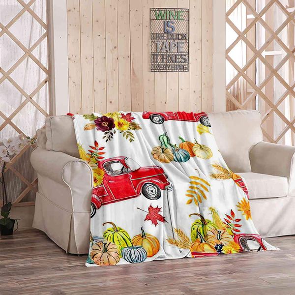 

kuidf thanksgiving red truck throw blanket, watercolor pumpkin autumn vegetables fruits fall flannel bedding blankets decorative