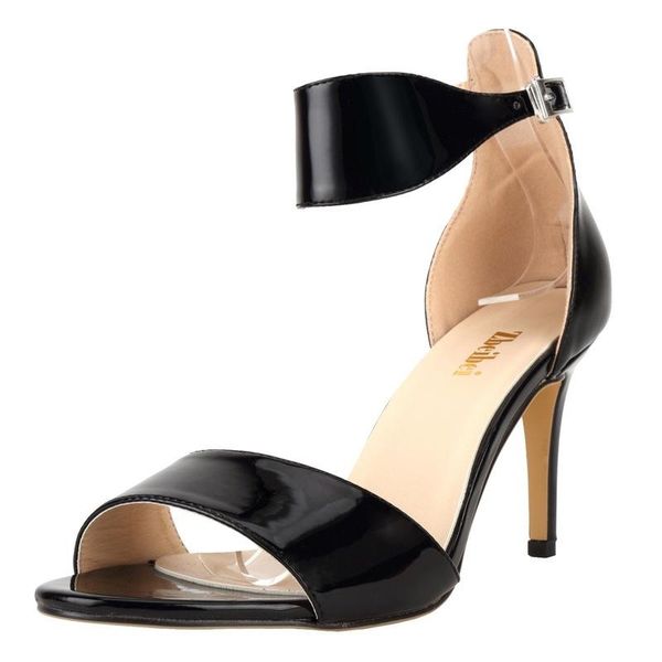 

mature pu solid occupation women sandals thin high heel round toe buckle strap sandalias mujer 2021 shoes size 35-42, Black