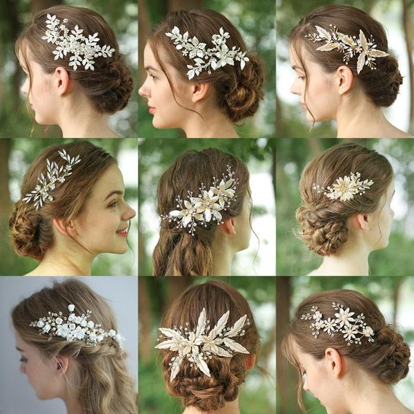 

hair clips & barrettes accessories for women tiara headband wedding bridal comb clip pearl rhinestone flower, Golden;silver