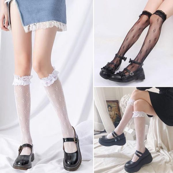 

socks & hosiery women lolita jk uniform summer lace fishnet stockings sock, Black;white