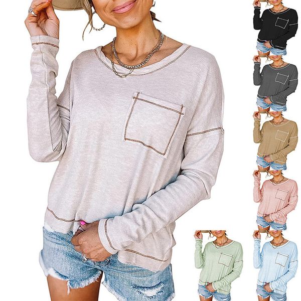 

2021 cross-border european and american autumn and winter foreign trade new women s solid color casual loose pockets women s long-sleev, White