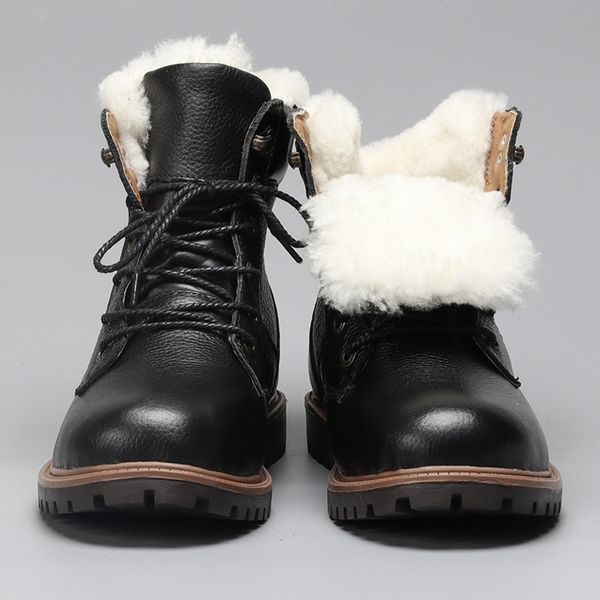 

3648 natural wool winter shoes natural genuine cow leather warmest men winter boots #ym1570, Black