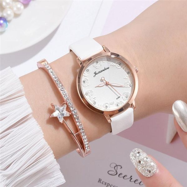 

wristwatches retro rose flower dial design ladies watches women fashion luxury dress watch waterproof 2021 casual woman quartz leather clock, Slivery;brown