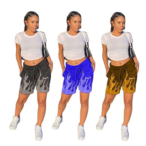 

d8839 women's fashion print casual double pocket shorts, Black;white