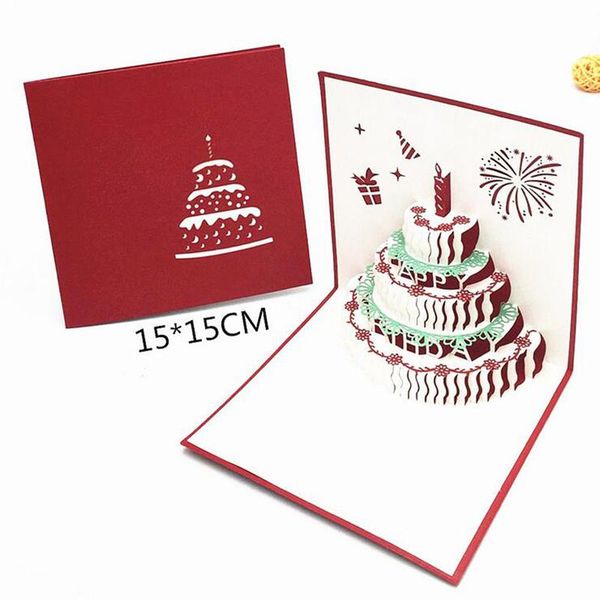 

1pcs happy birthday colored cake 3d up greeting cards with envelope postcard invitation baby shower party supplies