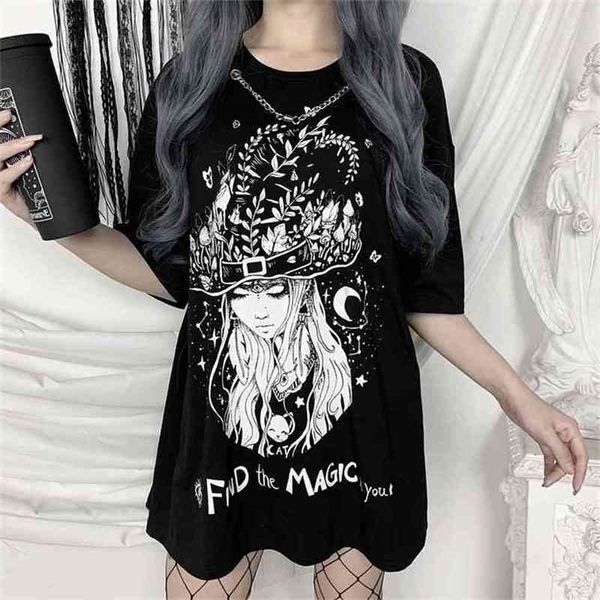 

find the magic you gothic tees women short sleeve cotton fashion street style outfits dark printed t shirts 210512, White