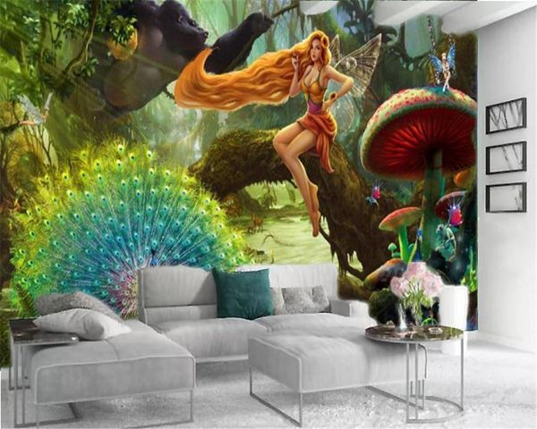 

wallpapers custom po 3d wallpaper beautiful peacock red hair elf indoor tv background wall decoration mural