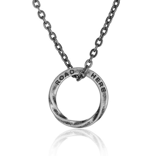 

chains stainless steel vintage round circle road here engrave pendant necklace punk rock brave necklaces gift for him with chain, Silver